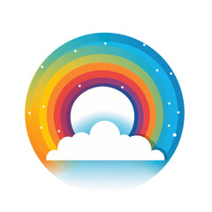 Rainbow Icon With Curved Rainbow Against Blue Sky To Represent On Isolated Transparent Background, Png. Generative AI