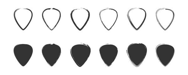 Hand drawn guitar picks icon set. Vector illustration.