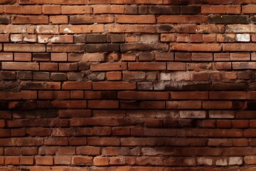 Obraz premium Old dirty red brick wall seamless pattern. Weathered tile endless texture. AI generative image.