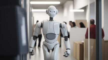 Robot Worker in Office, AI Automatisation illustrated, AI Generative 