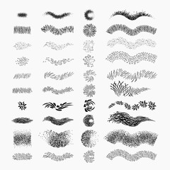Brush Set for Texturing and Shadow. Artistic hand drawn ink templates for different brushes.  Isolated vector illustration