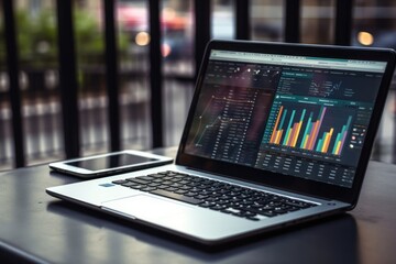 Laptop with analytic data. Generative Ai