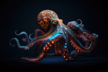 Octopus in the water. AI generated art illustration.