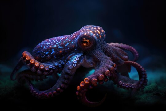 Octopus in the water. AI generated art illustration.