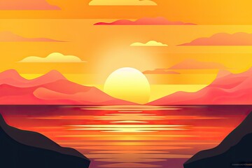 Naklejka premium Sunrise over the sea. AI generated art illustration.