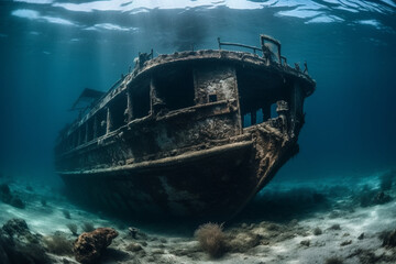 ship sunk under water Generative AI - obrazy, fototapety, plakaty