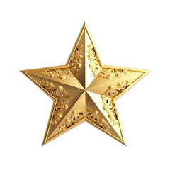 Gold star isolated on transparent background. Gold vintage star shape. 3d illustration. Gold ornament