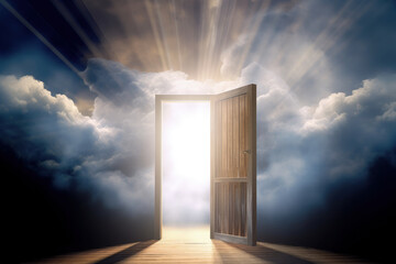 divine doors to heaven in blue sky generative ai