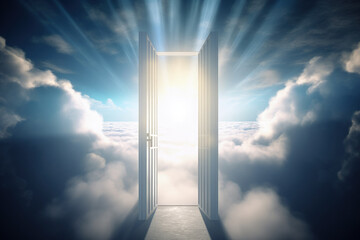divine doors to heaven in blue sky generative ai