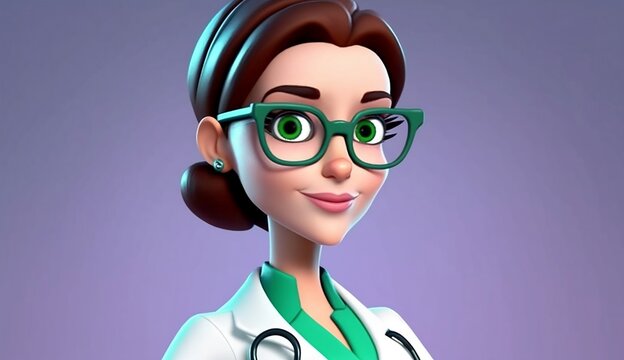3d render, cartoon character, caucasian woman, doctor, generative AI