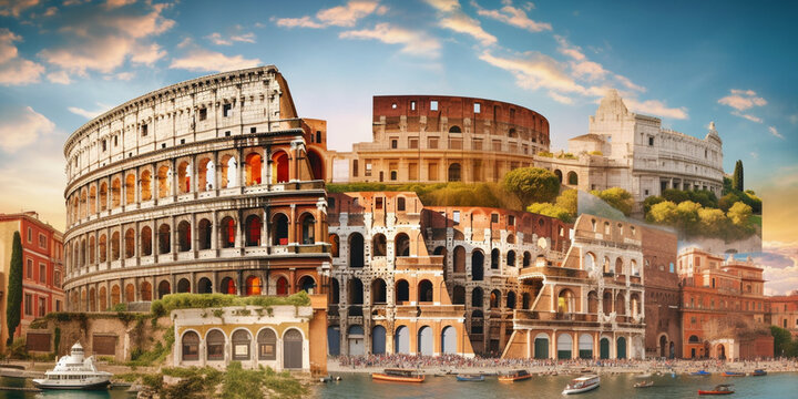 italy, Famous places collage Generative AI