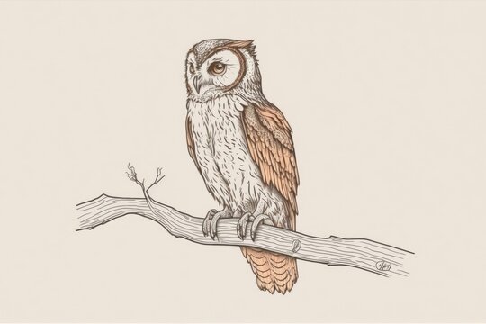 recommend clip art: Drawing of an owl done by hand. Generative AI
