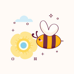 bee and flower character  kawaii 