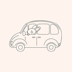 coloring page  with a bunny in the car 