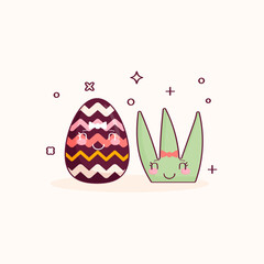 Easter card with kawaii eggs and grass