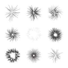 set of symbols line fireworks