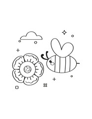 Coloring page with Bee character kawaii  