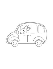 coloring page  with a bunny in the car 