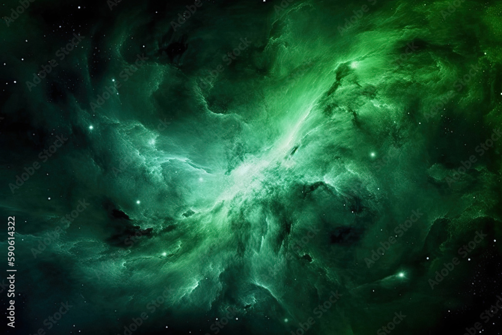 Wall mural sky galaxy outer space nebula, thousand stars and green galaxy combination with various fractal idea