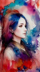 Beautiful girl. Watercolor. (Created with Generative AI technology)