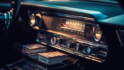 Vintage car dashboard shines with old elegance generated by AI