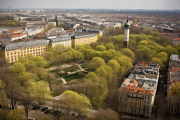 berlin in spring from drone view created with Generative AI technology