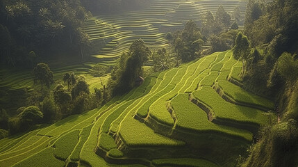 View from Above of a Terraced Rice Field - obrazy, fototapety, plakaty