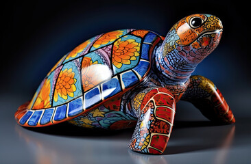 colourful sculpture of a turtle, tortoise. Generative AI image.