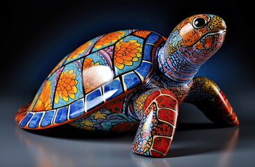 Fototapeta premium colourful sculpture of a turtle, tortoise. Generative AI image.