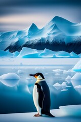 Penguin with mountains 
