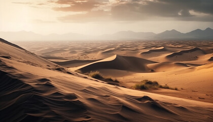 Fototapeta na wymiar Remote sand dunes in Africa marvel sunrise generated by AI