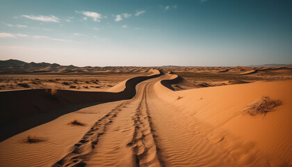 Fototapeta na wymiar Majestic sand dune curves shine in sunlight safari generated by AI