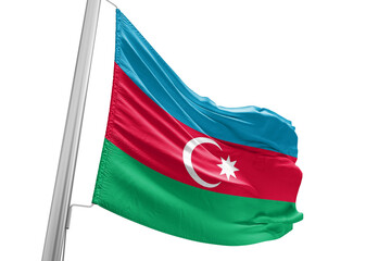 Azerbaijan national flag cloth fabric waving on beautiful white Background.