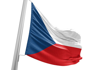Czech Republic national flag cloth fabric waving on beautiful white Background.