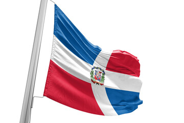 Fototapeta na wymiar Dominican Republic national flag cloth fabric waving on beautiful white Background.
