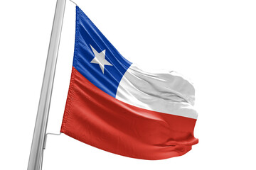 Chile national flag cloth fabric waving on beautiful white Background.