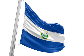  El Salvador national flag cloth fabric waving on beautiful white Background.