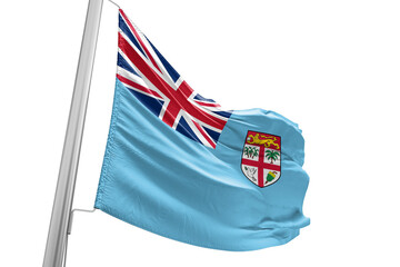Fiji national flag cloth fabric waving on beautiful white Background.