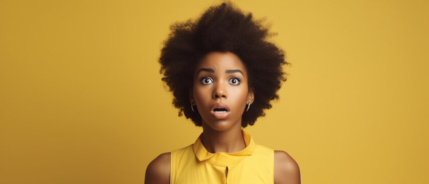 Image Generated AI. Afro young woman with surprise expression on her face