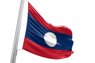 Fototapeta na wymiar Laos national flag cloth fabric waving on beautiful white Background.
