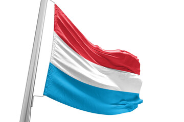 Fototapeta na wymiar Luxembourg national flag cloth fabric waving on beautiful white Background.