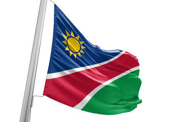 Fototapeta na wymiar Namibia national flag cloth fabric waving on beautiful white Background.