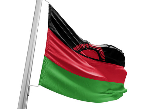 Malawi national flag cloth fabric waving on beautiful white Background.