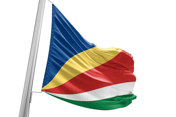 Seychelles national flag cloth fabric waving on beautiful white Background.