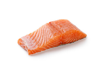 Salmon. Fresh raw uncooked salmon fillet fish, slice, steak isolated on white background with clipping path, cut out. Set or collection.
