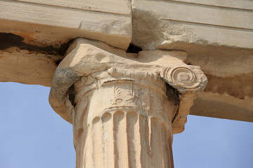 Ionic columns in the Erechtheion Temple on the Acropolis of Athens. - obrazy, fototapety, plakaty