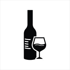 Wine bottle vector icon. Alcohol icon. Alhocol flat sign design. Wine and glass symbol pictogram. UX UI icon