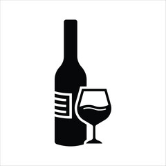Wine bottle vector icon. Alcohol icon. Alhocol flat sign design. Wine and glass symbol pictogram. UX UI icon