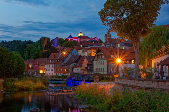 Kronach, Altstadt, wasser, blaue stunde