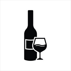 Wine bottle vector icon. Alcohol icon. Alhocol flat sign design. Wine and glass symbol pictogram. UX UI icon